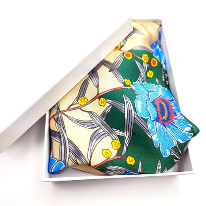 Botanica luxury silk square scarf 55x55 cm – emerald green with floral print – CF fashion