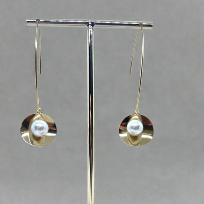 Disc Pearl Stainless Steel Drop Earrings – Modern Elegance & Timeless Charm - SSE 7 - CF fashion