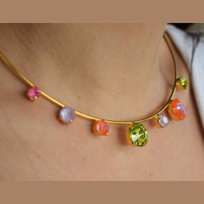 Evanthos Necklace With Crystal – Greek Hammered Jewelry – 18K Gold, Silver, or Rose Gold Plated. Handcrafted hammered circle necklace with shimmering crystals.