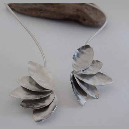 Olive Petal necklace, handmade Greek hammered jewelry available in 18K gold and silver plated.