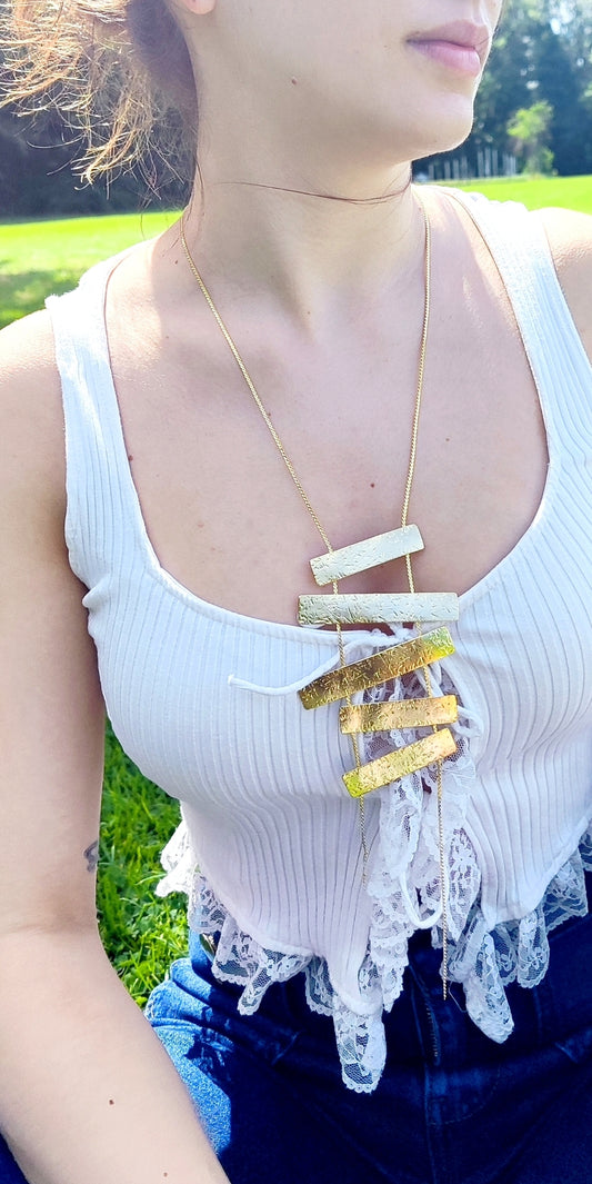Meteora necklace Greek hammered jewelry 18K gold or silver plated with vertical hammered bars