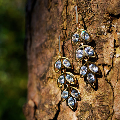 Crystal Laurel Leaf Dangle Earrings – Elegant Stainless Steel, Hypoallergenic