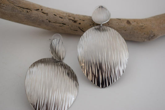 Anemone2 earrings in handmade Greek hammered jewelry design, available in gold plated and silver plated finishes.