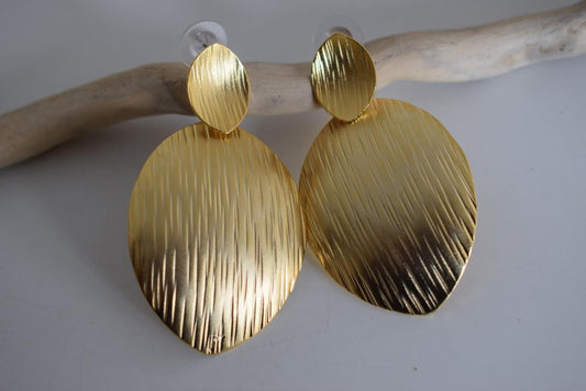 Anemone2 earrings in handmade Greek hammered jewelry design, available in gold plated and silver plated finishes.