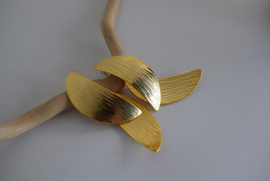 Avgi4 earrings in handmade Greek hammered jewelry design, available in gold plated and silver plated finishes.