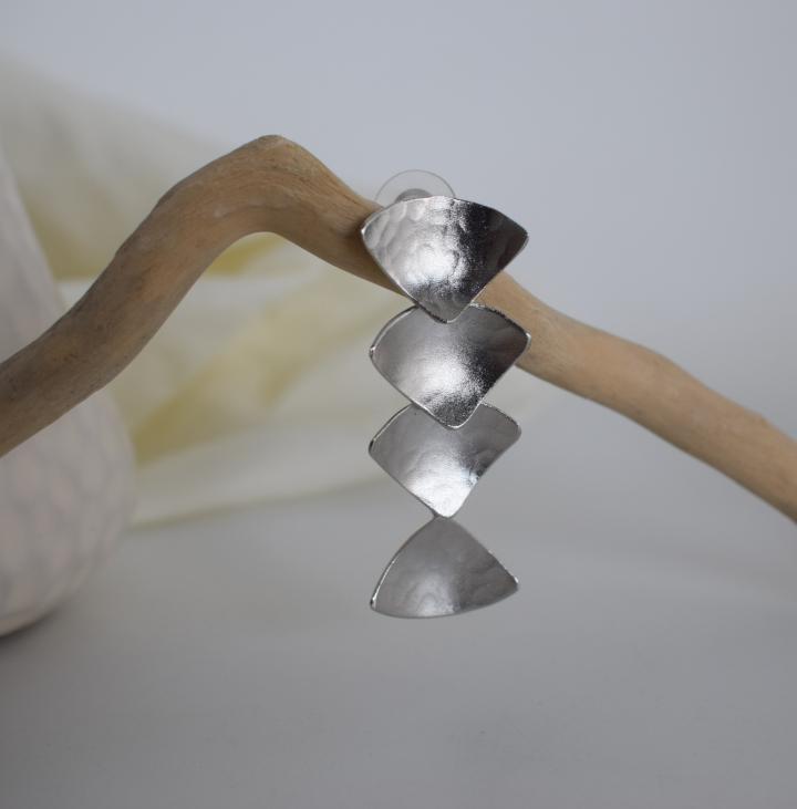 Echo earrings in handmade Greek hammered jewelry design, available in gold plated and silver plated finishes.