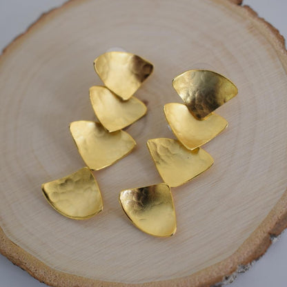 Echo earrings in handmade Greek hammered jewelry design, available in gold plated and silver plated finishes.