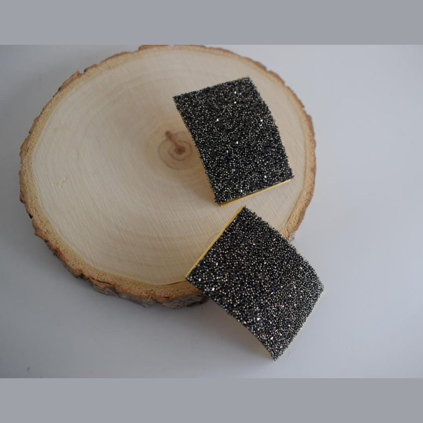 Thyra earrings in handmade Greek hammered jewelry design with fine crystals, available in gold plated and silver plated finishes.