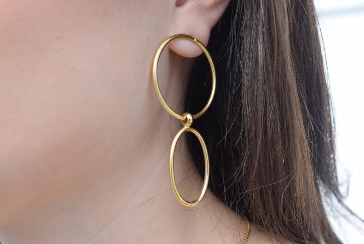 Delphi5 earrings in handmade Greek hammered jewelry design, available in gold plated and silver plated finishes.