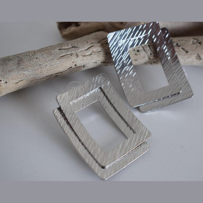 Danae3 earrings in handmade Greek hammered jewelry design, available in gold plated and silver plated finishes.