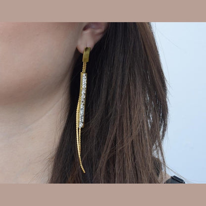 Epidavros earrings in handmade Greek hammered jewelry design with fine crystals, available in gold plated and silver plated finishes.