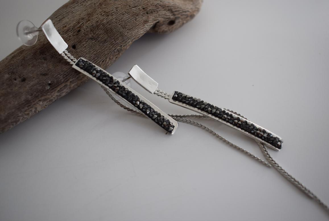 Epidavros earrings in handmade Greek hammered jewelry design with fine crystals, available in gold plated and silver plated finishes.