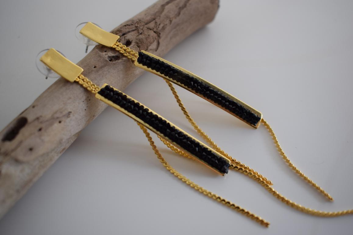 Epidavros earrings in handmade Greek hammered jewelry design with fine crystals, available in gold plated and silver plated finishes.