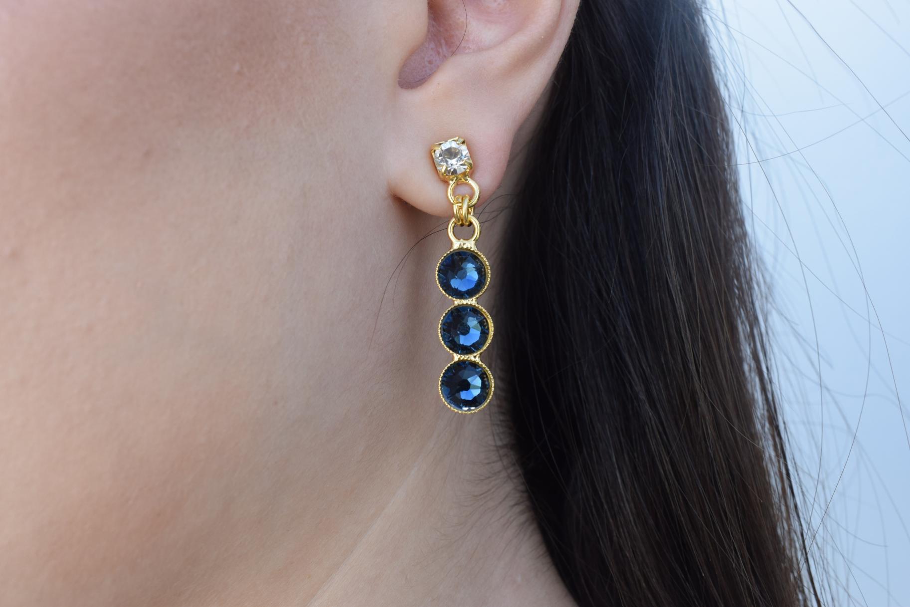 Epidavros2 Earrings – Handmade Greek Hammered Jewelry – 18K Gold or Silver Plated – with Fine Crystals