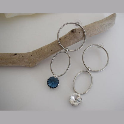 Kyklos earrings in handmade Greek hammered jewelry design with fine crystals, available in gold plated and silver plated finishes.