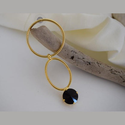 Kyklos earrings in handmade Greek hammered jewelry design with fine crystals, available in gold plated and silver plated finishes.