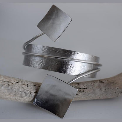 Rhombus bracelet Greek hammered jewelry available in 18K gold plated, 18K silver plated, and rose gold plated geometric cuff.