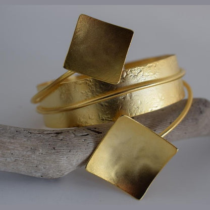 Rhombus bracelet Greek hammered jewelry available in 18K gold plated, 18K silver plated, and rose gold plated geometric cuff.