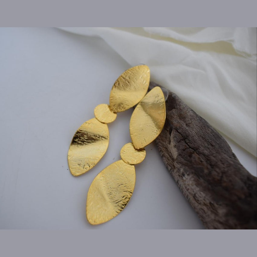 Calypso2 earrings in handmade Greek hammered jewelry design, available in gold plated and silver plated finishes.