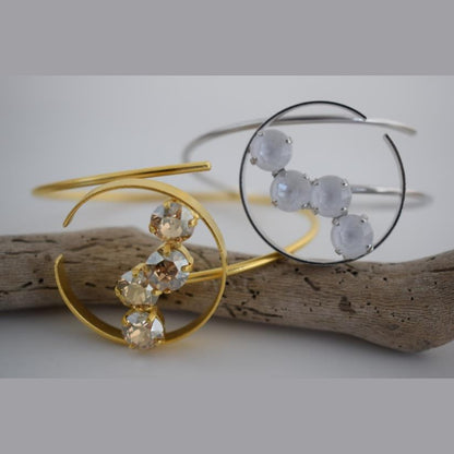 Asteria bracelet with crystal – Greek hammered jewelry available in 18K gold plated, 18K silver plated, and rose gold plated finishes.