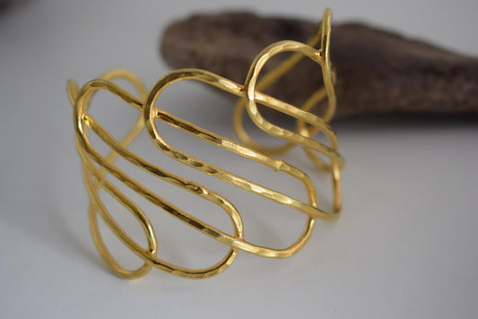 Hecate bracelet – Greek hammered jewelry – 18K gold plated openwork design