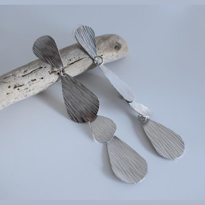 Nausicaa3 earrings in handmade Greek hammered jewelry design, available in gold plated and silver plated finishes.