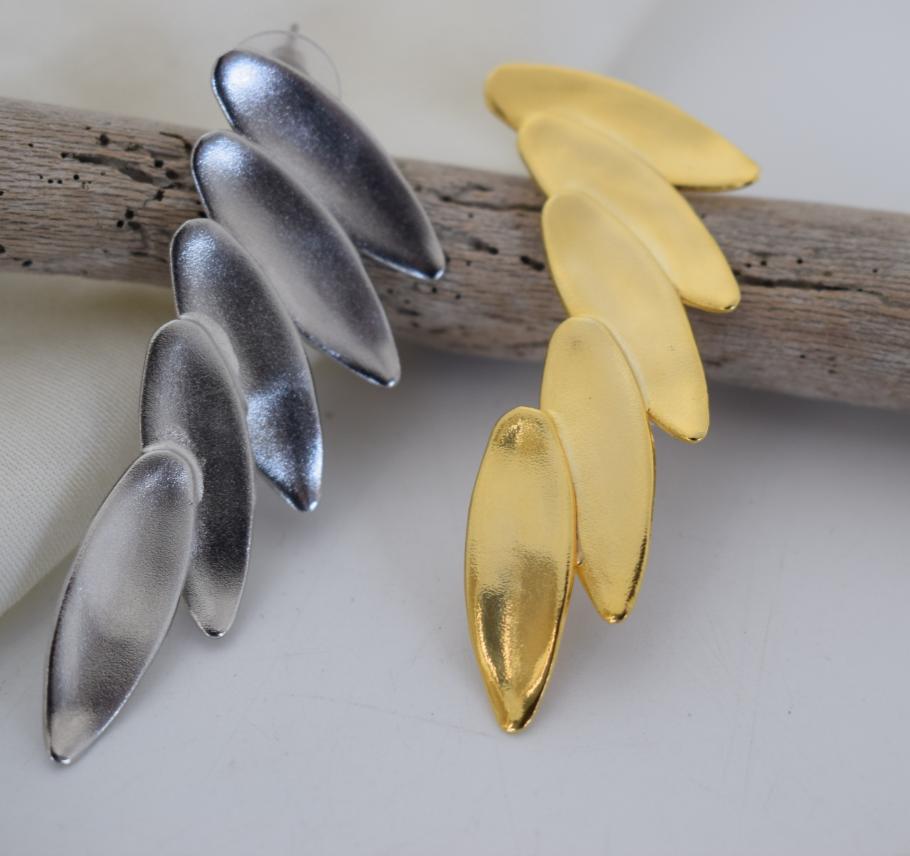 Angelos earrings in handmade Greek hammered jewelry design, available in gold plated and silver plated finishes.