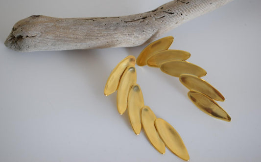 Angelos earrings in handmade Greek hammered jewelry design, available in gold plated and silver plated finishes.