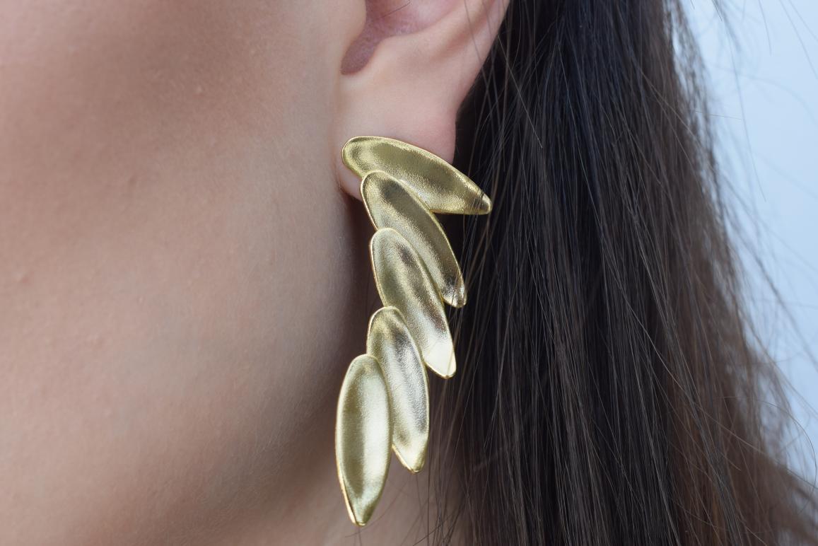 Angelos earrings in handmade Greek hammered jewelry design, available in gold plated and silver plated finishes.