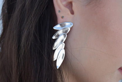 Angelos earrings in handmade Greek hammered jewelry design, available in gold plated and silver plated finishes.