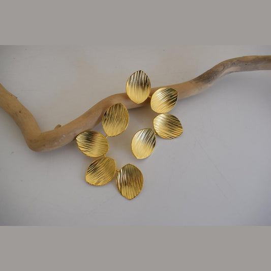 Anemone handmade Greek hammered earrings with petal-inspired elements, available in gold and silver plated finishes.