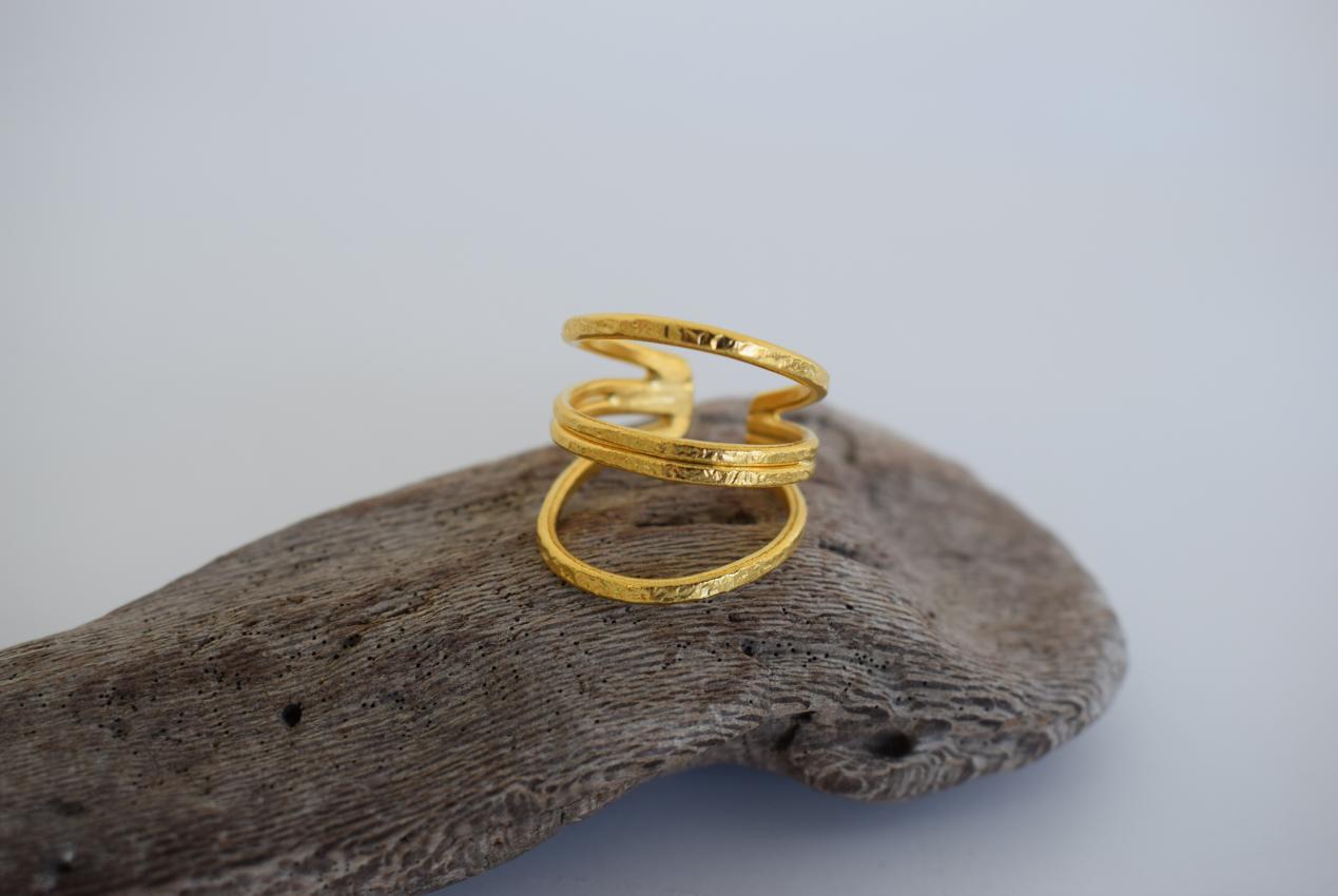 Hecate Ring handmade Greek hammered jewelry available in 18K gold plated and 18K silver plated finish.