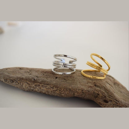 Hecate Ring handmade Greek hammered jewelry available in 18K gold plated and 18K silver plated finish.