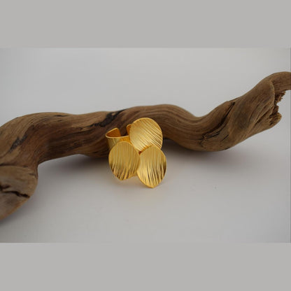 Anemone Ring handmade Greek hammered jewelry available in 18K gold plated and 18K silver plated finish with adjustable one size fit.
