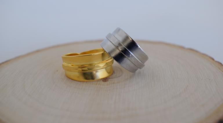 Athena Ring handmade Greek hammered jewelry available in 18K gold plated and 18K silver plated finish with adjustable one size fit.