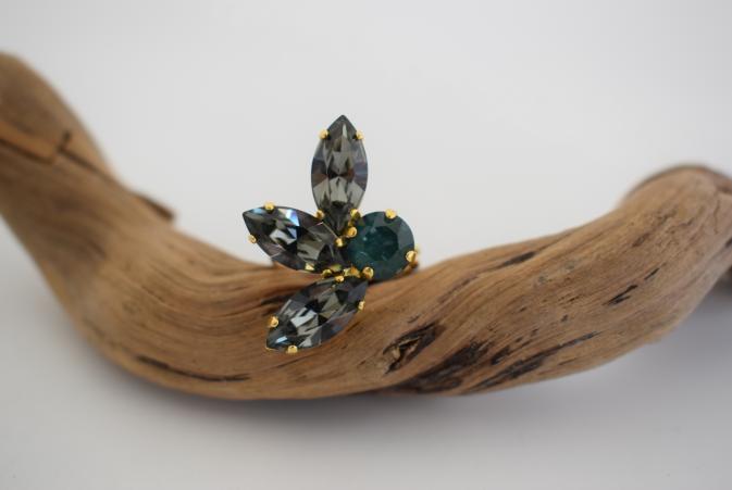 Amaryllis3 Ring handmade Greek hammered jewelry with fine crystals available in 18K gold plated and 18K silver plated finish