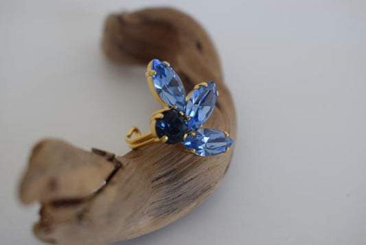 Amaryllis3 Ring handmade Greek hammered jewelry with fine crystals available in 18K gold plated and 18K silver plated finish