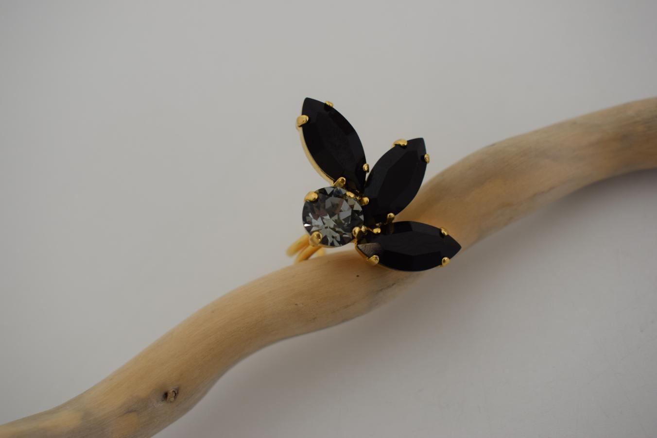 Amaryllis3 Ring handmade Greek hammered jewelry with fine crystals available in 18K gold plated and 18K silver plated finish