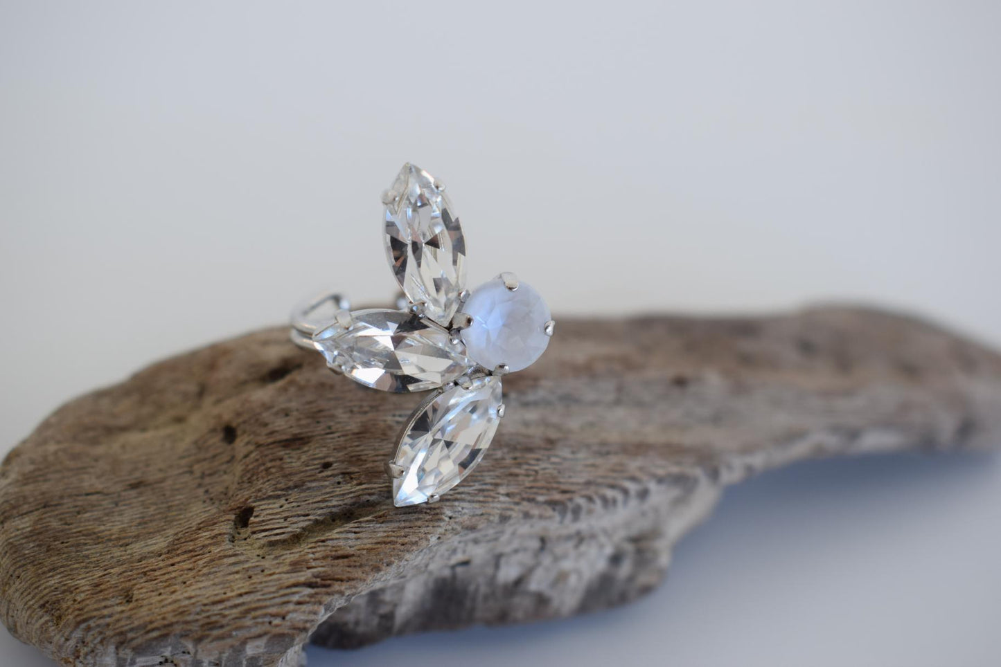 Amaryllis3 Ring handmade Greek hammered jewelry with fine crystals available in 18K gold plated and 18K silver plated finish