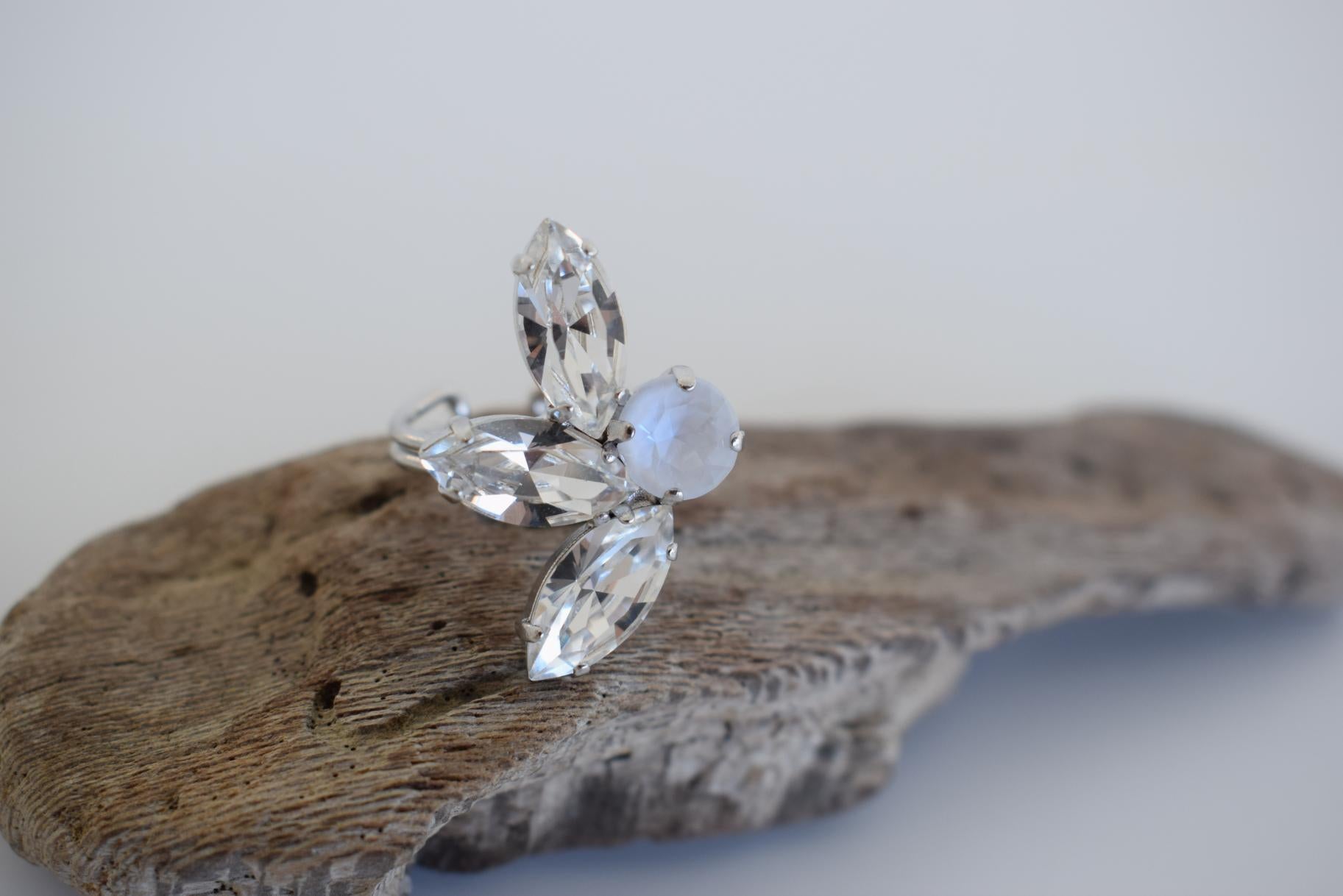 Amaryllis3 Ring handmade Greek hammered jewelry with fine crystals available in 18K gold plated and 18K silver plated finish