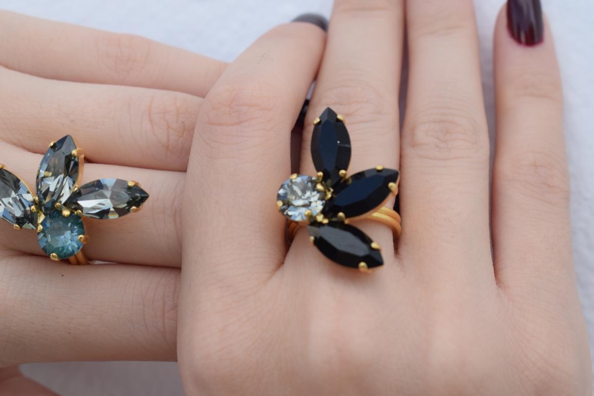 Amaryllis3 Ring handmade Greek hammered jewelry with fine crystals available in 18K gold plated and 18K silver plated finish