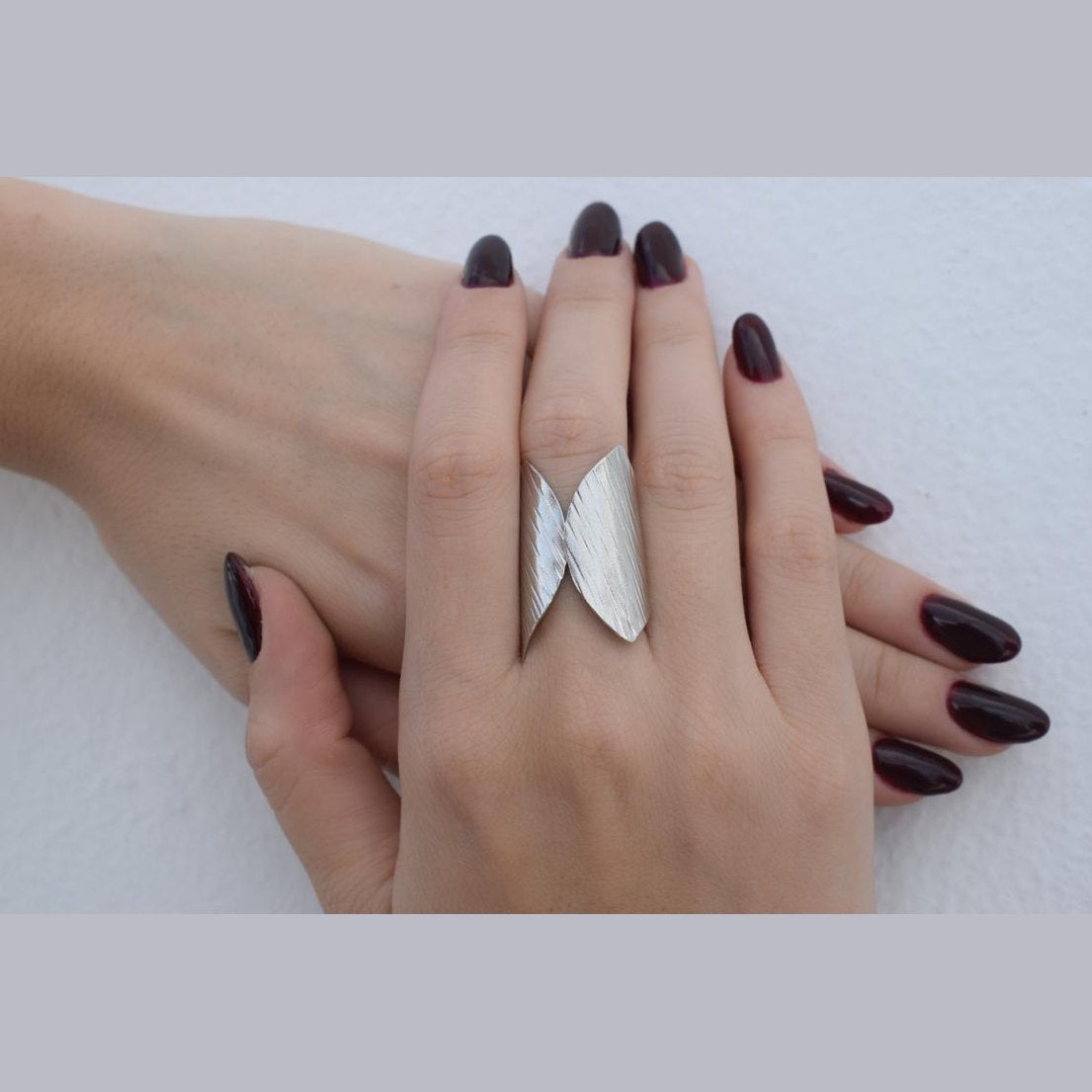 Nausicaa Ring handmade Greek hammered jewelry available in 18K gold plated and 18K silver plated finish.