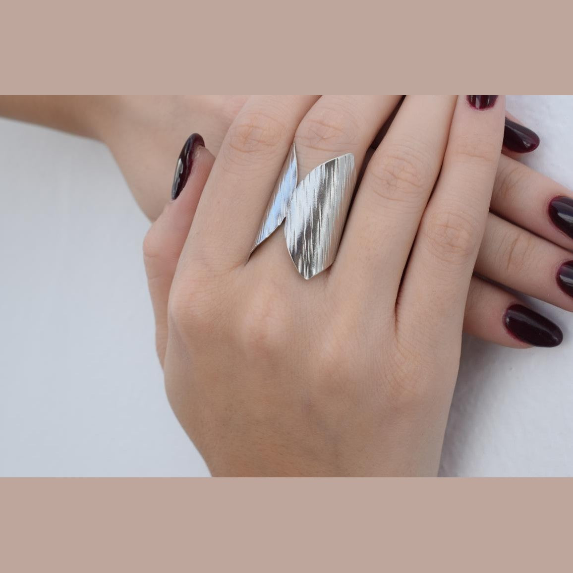 Nausicaa Ring handmade Greek hammered jewelry available in 18K gold plated and 18K silver plated finish.