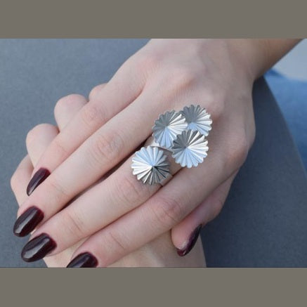 Florina Ring handmade Greek hammered jewelry available in 18K gold plated and 18K silver plated finish.