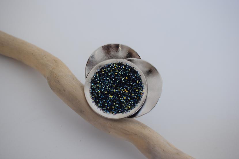 Galaxia2 Ring handmade Greek hammered jewelry with fine crystals available in 18K gold plated and 18K silver plated finish.