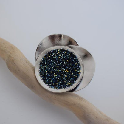 Galaxia2 Ring handmade Greek hammered jewelry with fine crystals available in 18K gold plated and 18K silver plated finish.