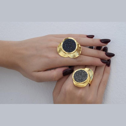Galaxia2 Ring handmade Greek hammered jewelry with fine crystals available in 18K gold plated and 18K silver plated finish.