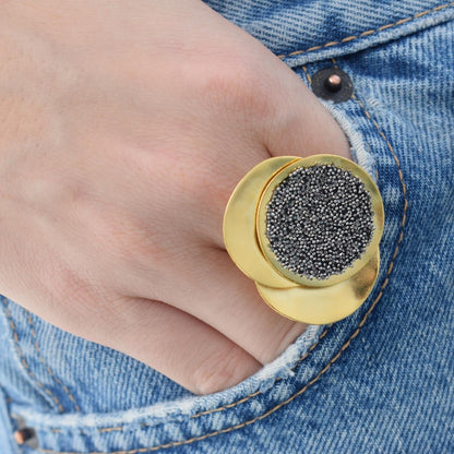 Galaxia2 Ring handmade Greek hammered jewelry with fine crystals available in 18K gold plated and 18K silver plated finish.