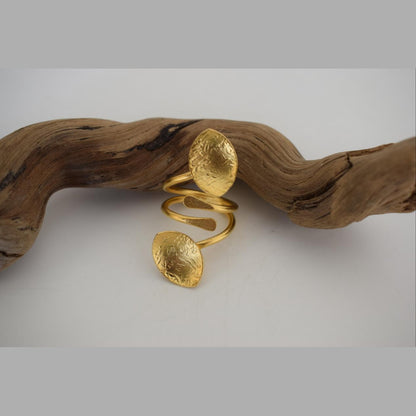 Calypso Ring – Handmade Greek Hammered Jewelry adjustable open ring available in 18K gold plated and 18K silver plated finishes.