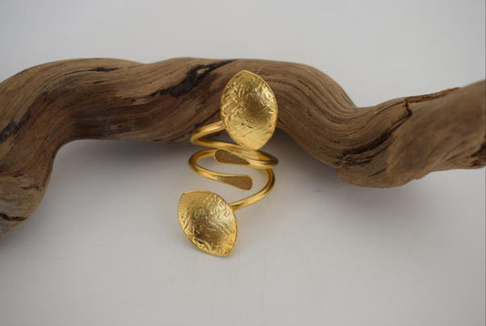 Calypso Ring – Handmade Greek Hammered Jewelry adjustable open ring available in 18K gold plated and 18K silver plated finishes.